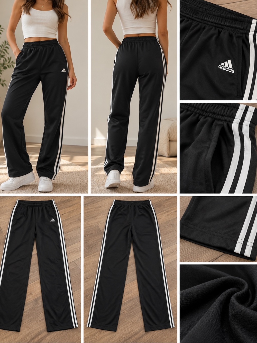 Adidas Black Track Pants with White Side Stripes